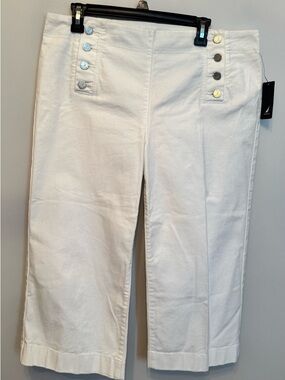Nautica White Button-Front Capris with Metal Logo Buttons size 12 NWT
